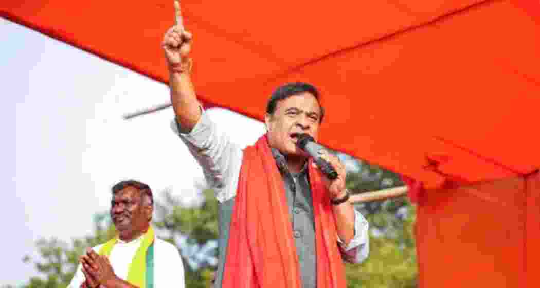 Assam CM and BJP leader Himanta Biswa Sarma speaks at a public meeting during the Jharkhand Assembly elections.