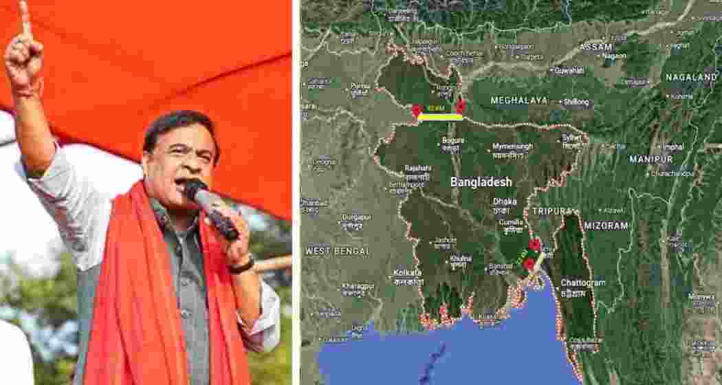 Assam Chief Minister Himanta Biswa Sarma shared an illustration on a map comparing India's Siliguri Corridor with two narrow and vulnerable Bangladeshi corridors — the North Bangladesh and Chittagong corridors.