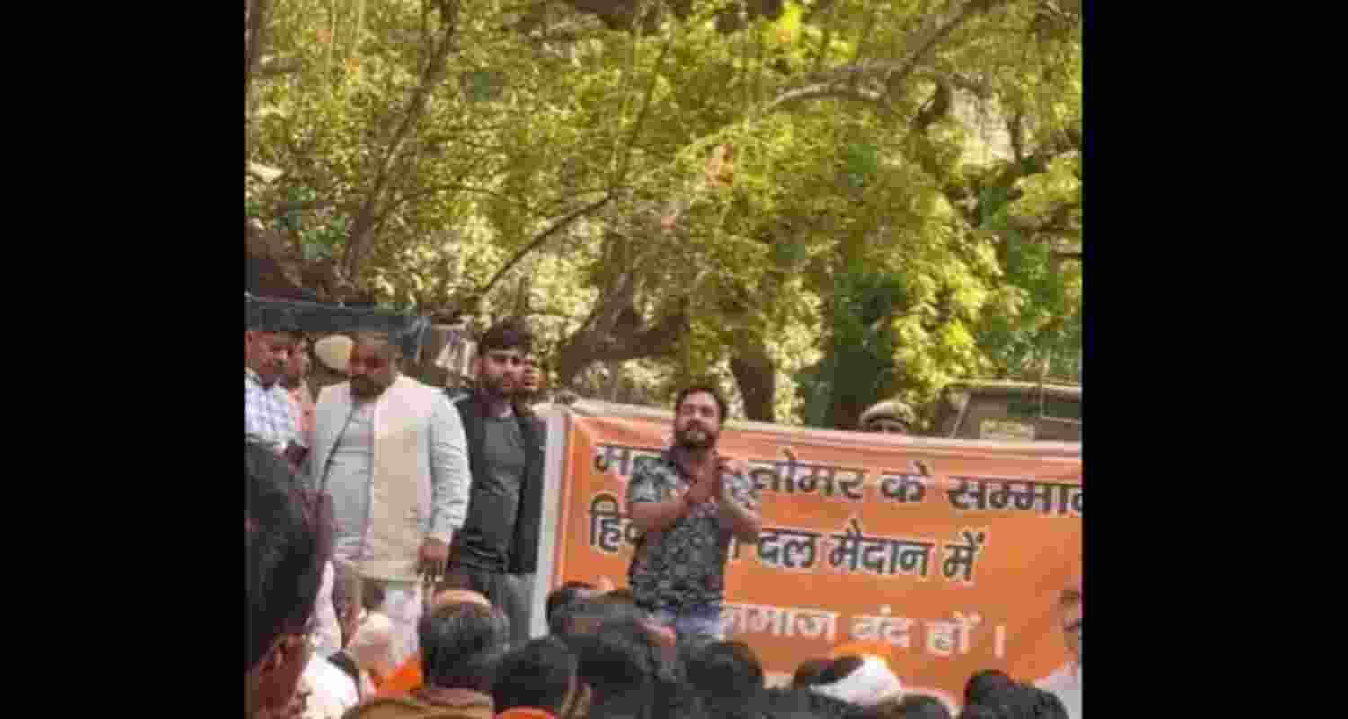 Hindu Raksha Dal protests against the suspension of Sub-inspector