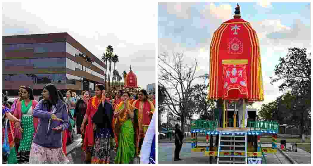 A parade showcasing a replica of Lord Jagannath’s ‘Nandighosa’ chariot, without the deities, was held as part of ISKCON's ‘Festival of Bliss’.