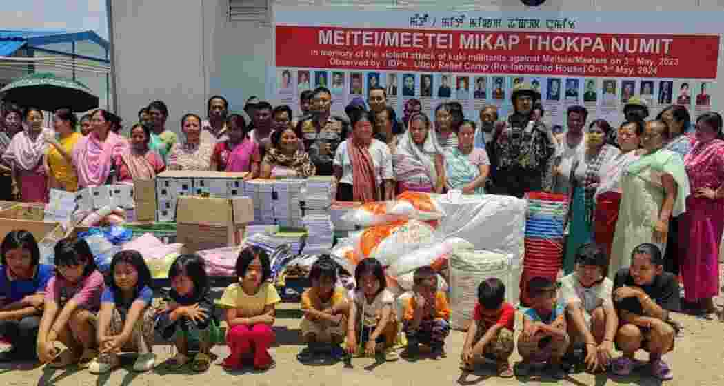 Displaced families at a relief camp in Manipur, where thousands continue to stay as the Centre clears funds for relief operations and long-term rehabilitation efforts.