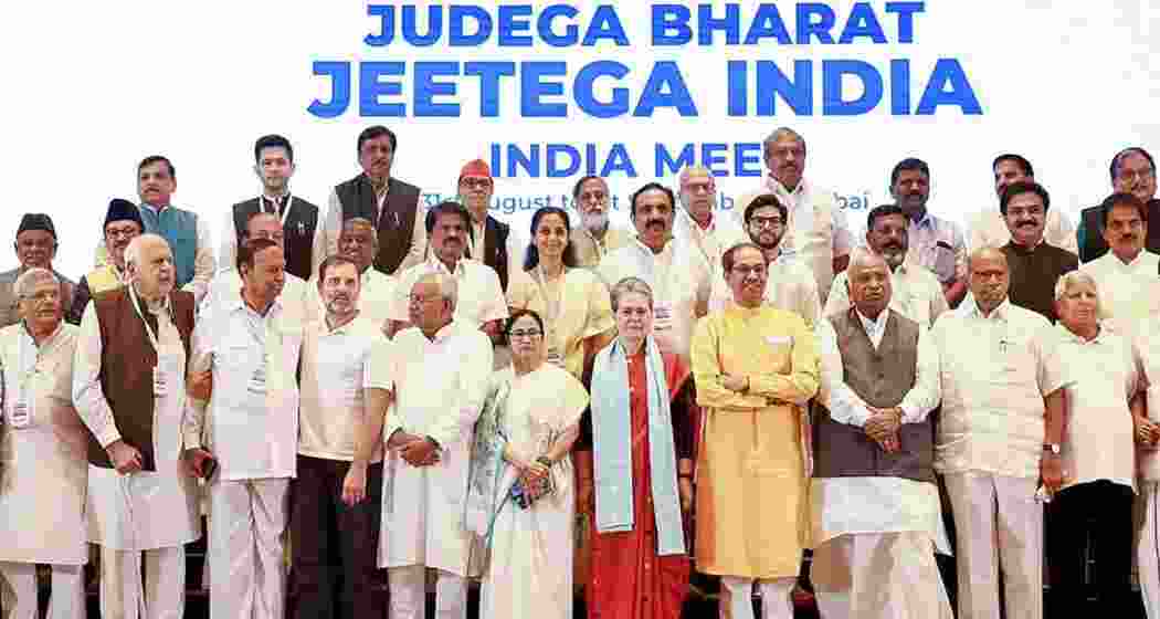 Opposition's INDIA bloc leaders pose for a group photograph ahead of their meeting in Mumbai on September 1, 2023.
