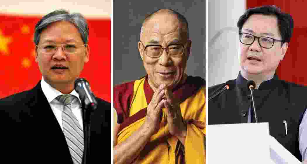 China’s Ambassador to India Xu Feihong, Tibetan spiritual leader the Dalai Lama, and Union Minority Affairs Minister Kiren Rijiju.