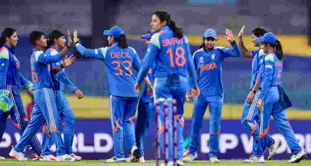 Indian players celebrate a comprehensive 88-run victory over Pakistan in their Women’s World Cup clash.