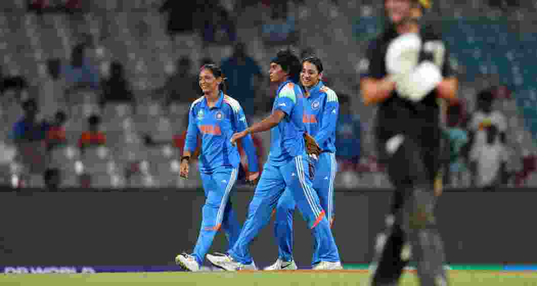 Indian players walk off the field after dismissing a New Zealand batter during their ICC Women’s World Cup 2025 clash at DY Patil Stadium, Navi Mumbai.
