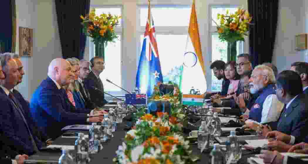 Prime Minister Narendra Modi and New Zealand Prime Minister Christopher Luxon hold bilateral talks with their respective delegations in Auckland on Saturday.
