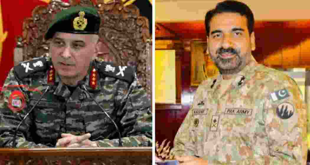 The Director General of Military Operations (DGMO) of India and Pakistan, Lieutenant General Rajeev Ghai (L) and Major General Kashif Chaudhry (R).