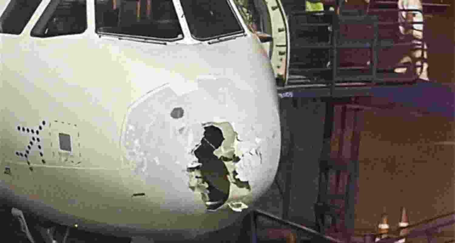 Delhi-Srinagar IndiGo flight that hit turbulence mid-air due to inclement weather, prompting the pilot to report the "emergency" to air traffic control at Srinagar.