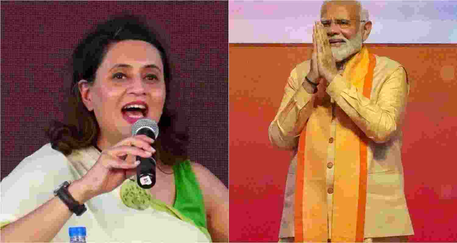 TMC Rajya Sabha MP Sagarika Ghose (left), Prime Minister Narendra Modi (right).