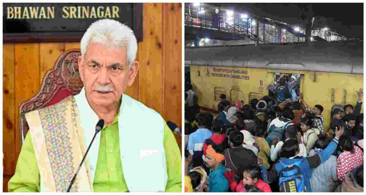 Lieutenant Governor of Jammu and Kashmir Manoj Sinha. File photo. Heavy rush of passengers to catch a train for Mahakumbh, at the New Delhi railway station on Saturday (Right). PTI Photos.