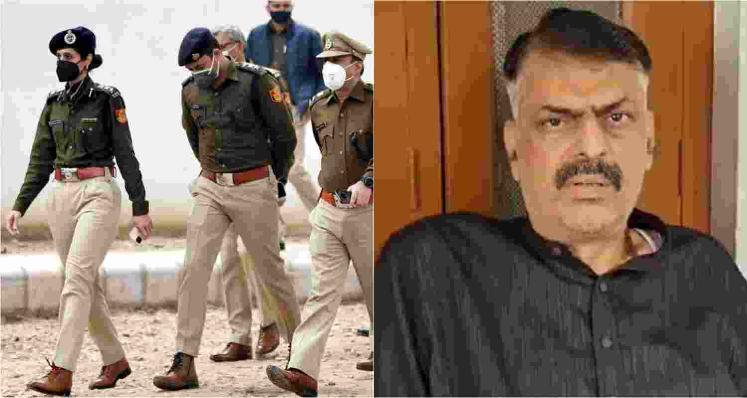 In picture: (L) Delhi police officials. (R) Jharkhand Congress president Rajesh Thakur.