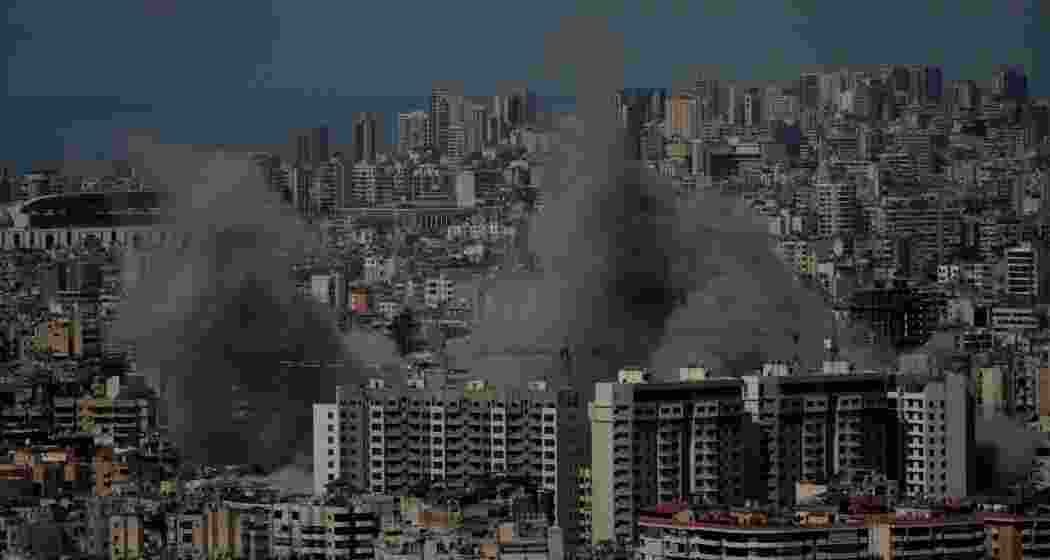 Smoke rises following an Israeli airstrike in Dahiyeh, Beirut's southern suburbs, Lebanon on Friday, March 6, 2026. 