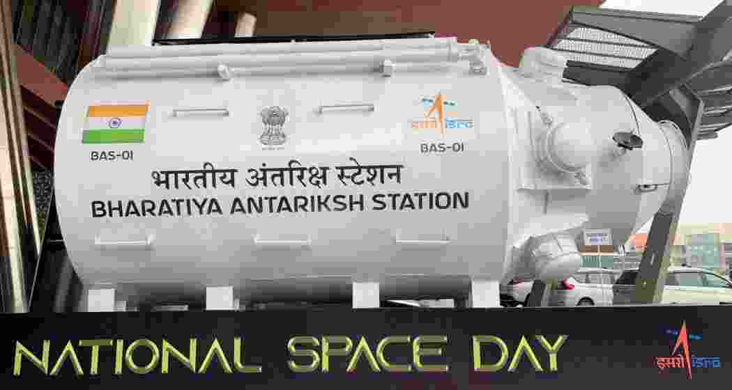ISRO’s Bharatiya Antariksh Station model displayed in Delhi.