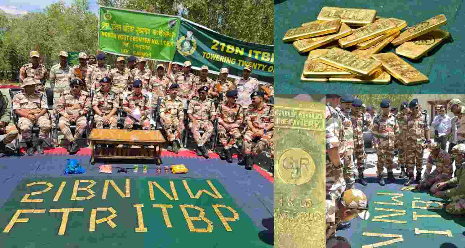 ITBP seizes 108 kg of gold near Indo-China border in Ladakh, 3 arrested. ITBP seizes 108 kg of gold near Indo-China border in Ladakh, 3 arrested.