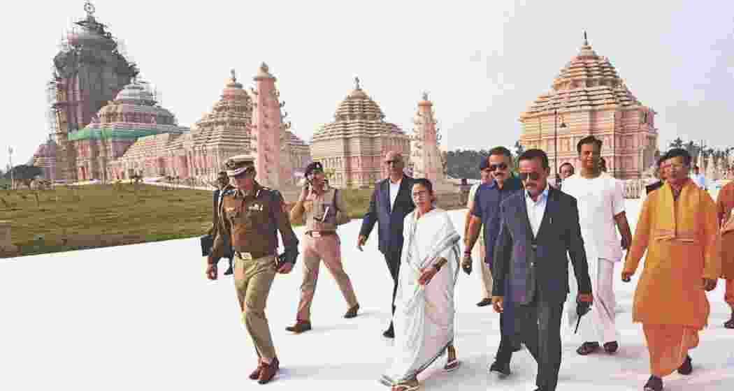 West Bengal Chief Minister Mamata Banerjee at the Digha Jagannath temple with state officials.