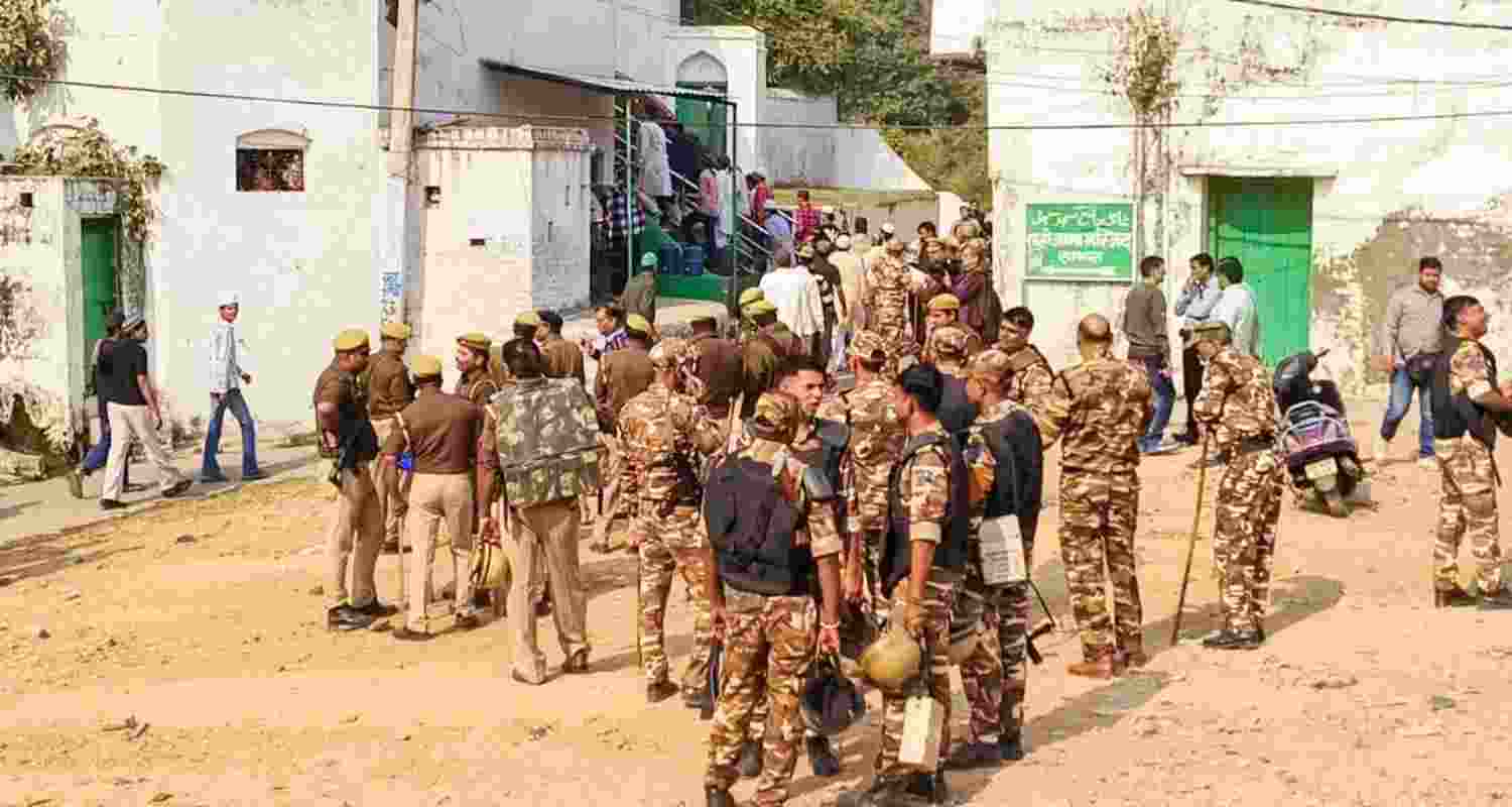 Tight security outside Jama Masjid ahead of Friday prayers in Sambhal. Image: X