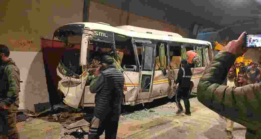 A rescue operation underway after a passenger bus overturned inside the Navyug Tunnel in J&K’s Banihal, injuring 12 people. Police, the Army, and locals rushed to assist the victims.