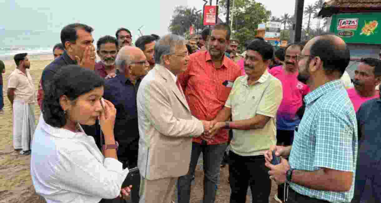 Chief Election Commissioner Gyanesh Kumar interacts with electors at Cherai Beach, Kochi, during his review visit on poll preparedness of Kerala ahead of the upcoming assembly elections 2026.