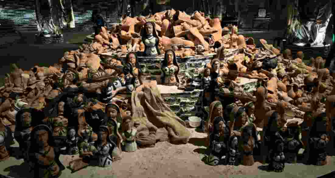 The Dakshindari Youths’ Durga Puja theme, Dahan (The Burning), has transformed art into a searing social commentary.