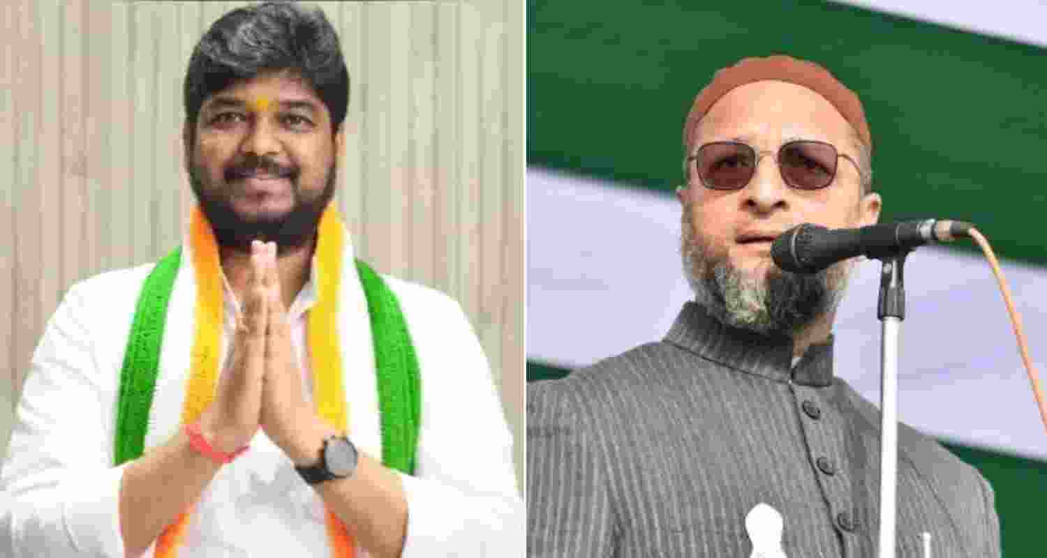 Congress candidate for Jubilee Hills bypoll Naveen Yadav (left) and President of the AIMIM (All India Majlis-e-Ittehadul Muslimeen), Asaduddin Owaisi.