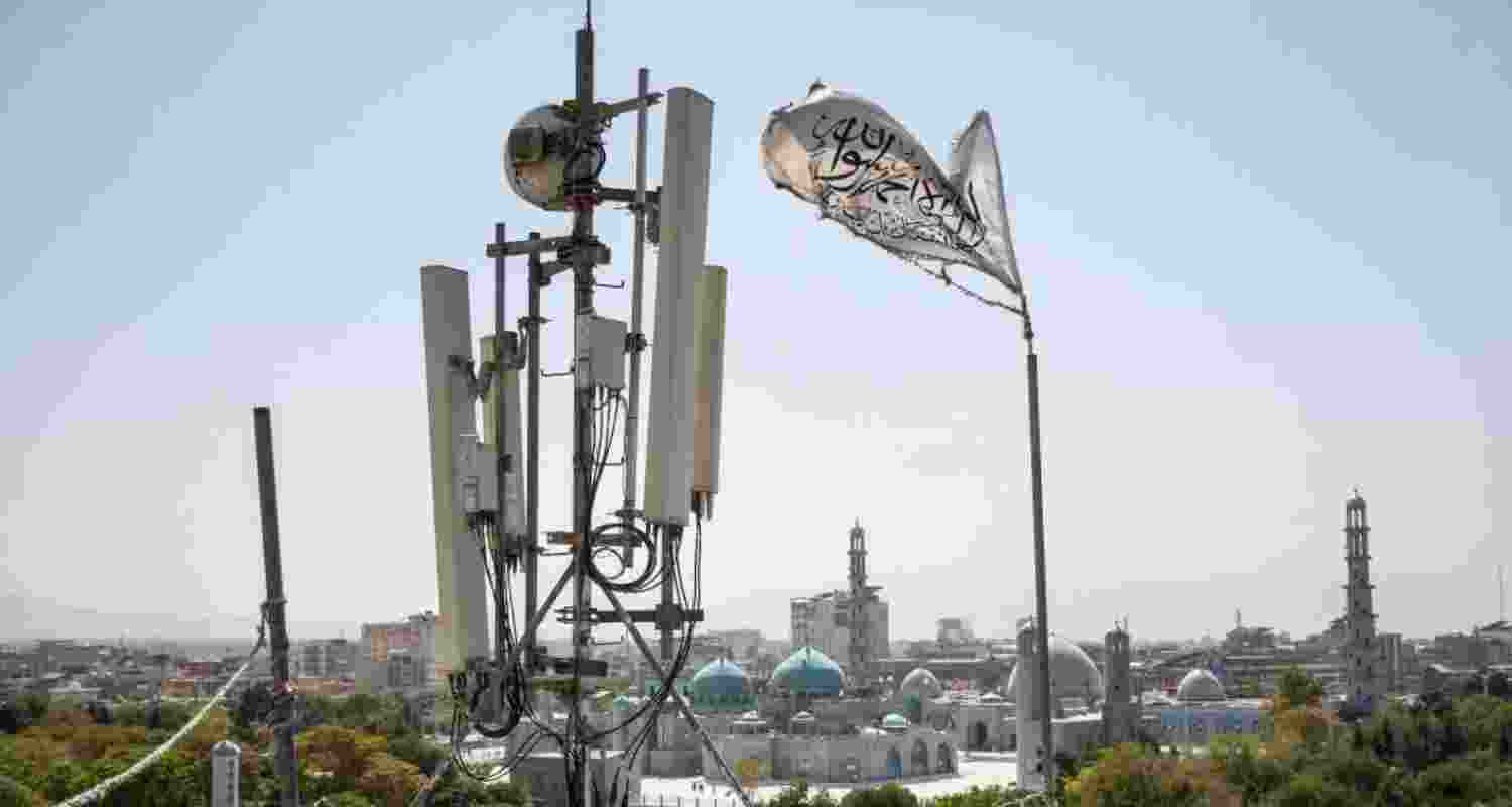 Mazar-i-Sharif, a Taliban flag was seen flying near telecom equipment set up on a rooftop providing internet services overlooking the Hazrat-e-Ali Shrine, as the Taliban administration imposed a ban on fibre-optic internet in Balkh province.