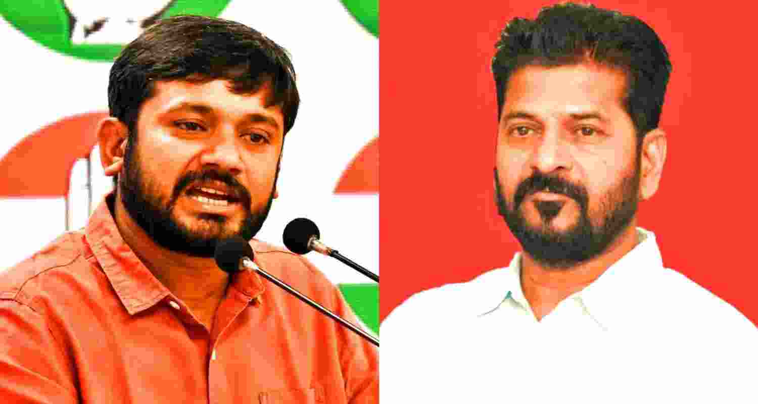 AICC in-charge of NSUI, Kanhaiya Kumar (left) and Telangana Chief Minister A Revanth Reddy.