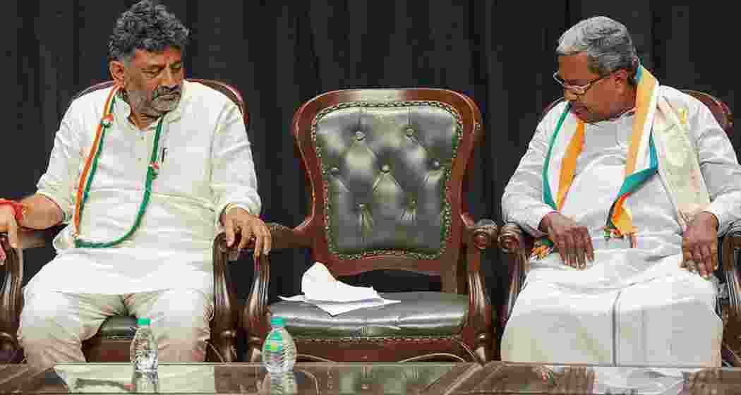 Karnataka Chief Minister Siddaramaiah and Deputy Chief Minister DK Shivakumar during a meeting in Bengaluru.