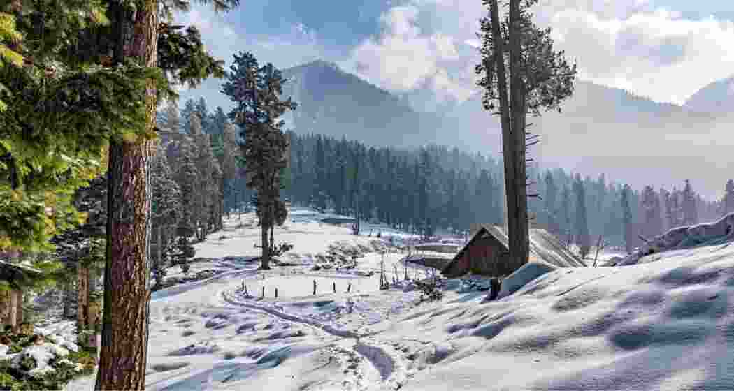 A snow-covered scene from Kashmir Valley.  