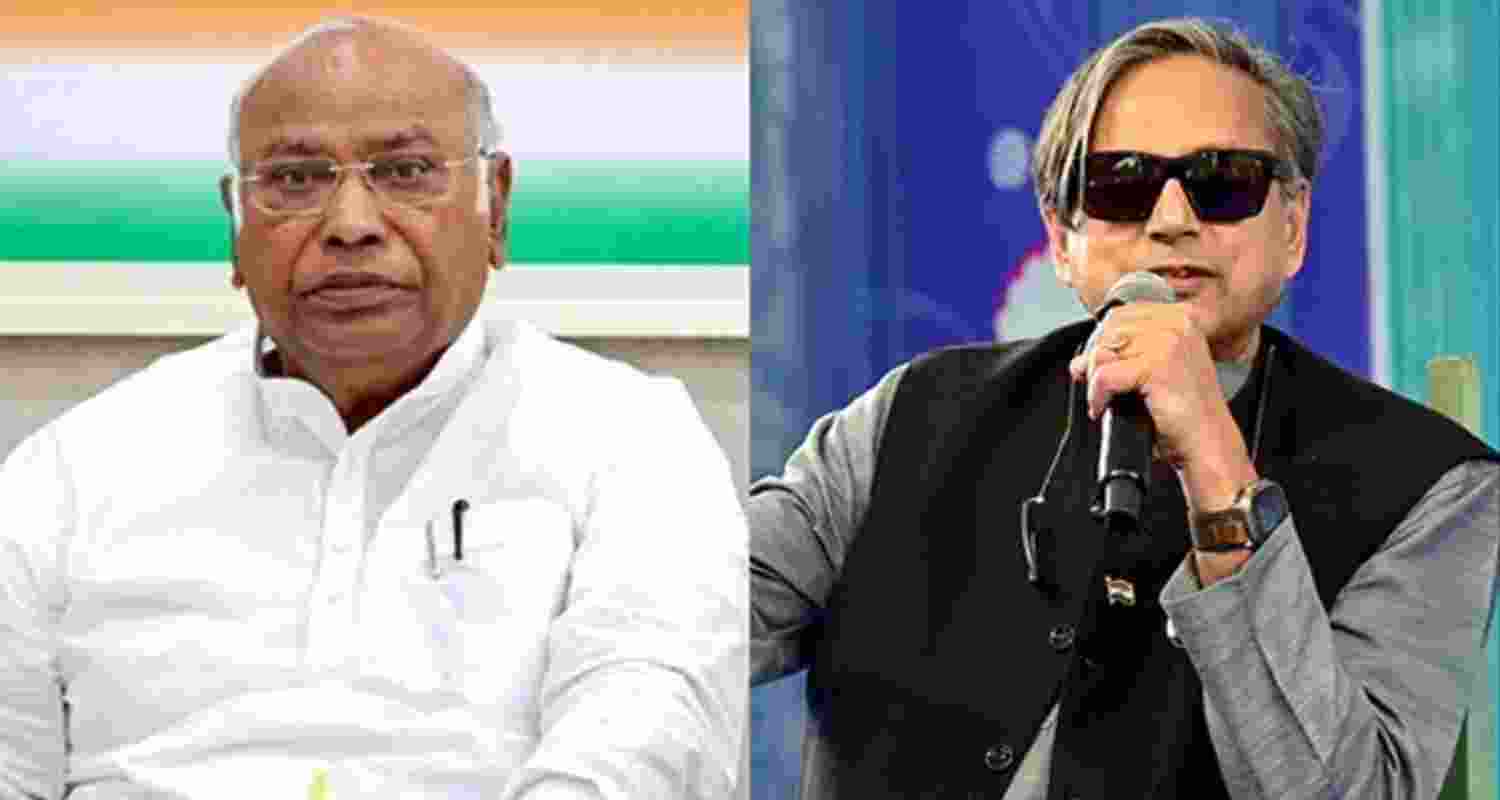 A file photo of Congress chief Mallikarjun Kharge and party MP Shashi Tharoor.