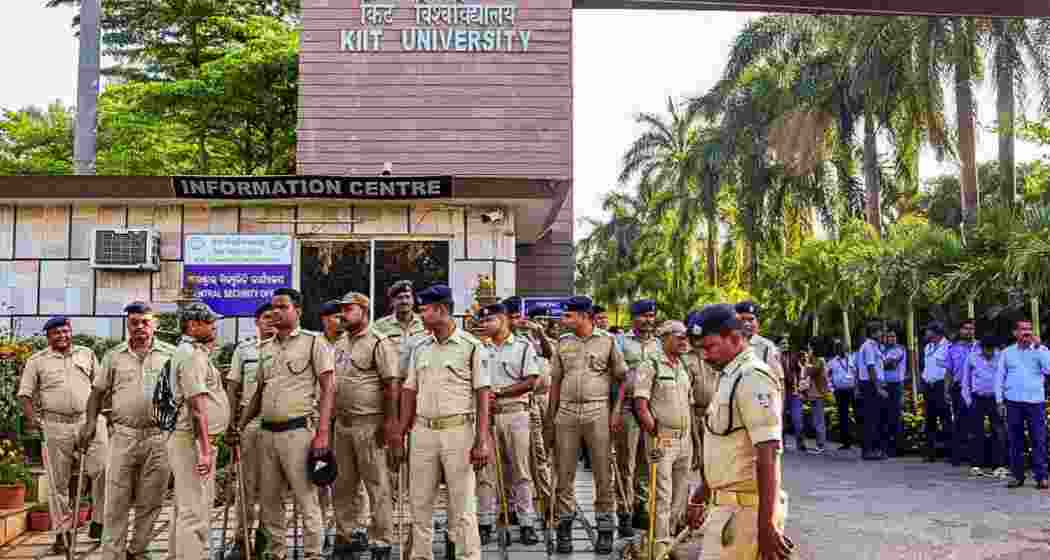 Police personnel keep vigil on KIIT campus in Bhubaneswar. (File photo)