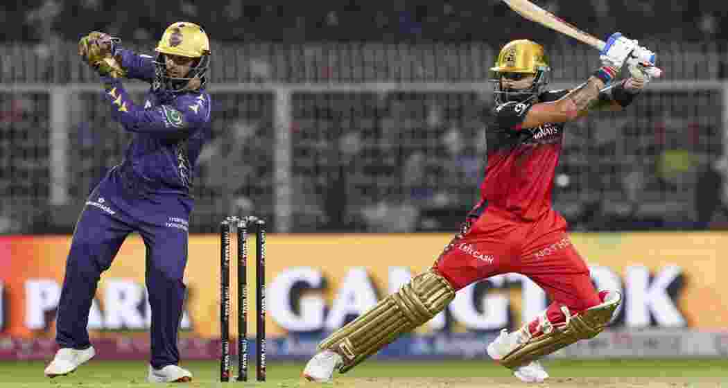 Royal Challengers Bengaluru's Virat Kohli plays a shot during the Indian Premier League cricket match between Kolkata Knight Riders and Royal Challengers Bengaluru, at Eden Gardens in Kolkata, Saturday, March 22, 2025. 