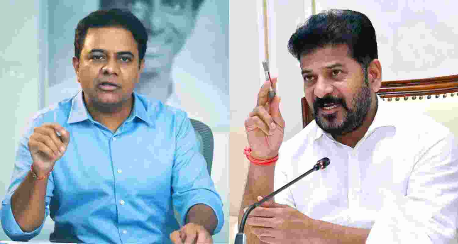 BRS working president KT Rama Rao (left) and Telangana Chief Minister A Revanth Reddy