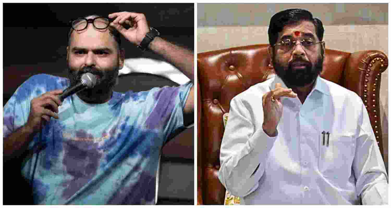 Stand-up comedian Kunal Kamra and Maharashtra Deputy Chief Minister Eknath Shinde. 