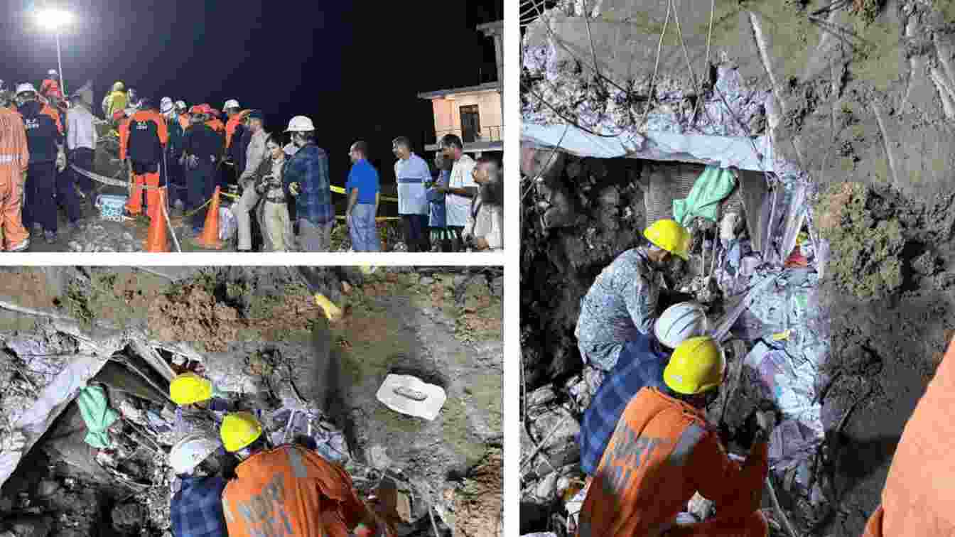 Rescue teams conducted search and relief operations after the landslide in Jangambag area of Sundernagar, Mandi, on Wednesday.