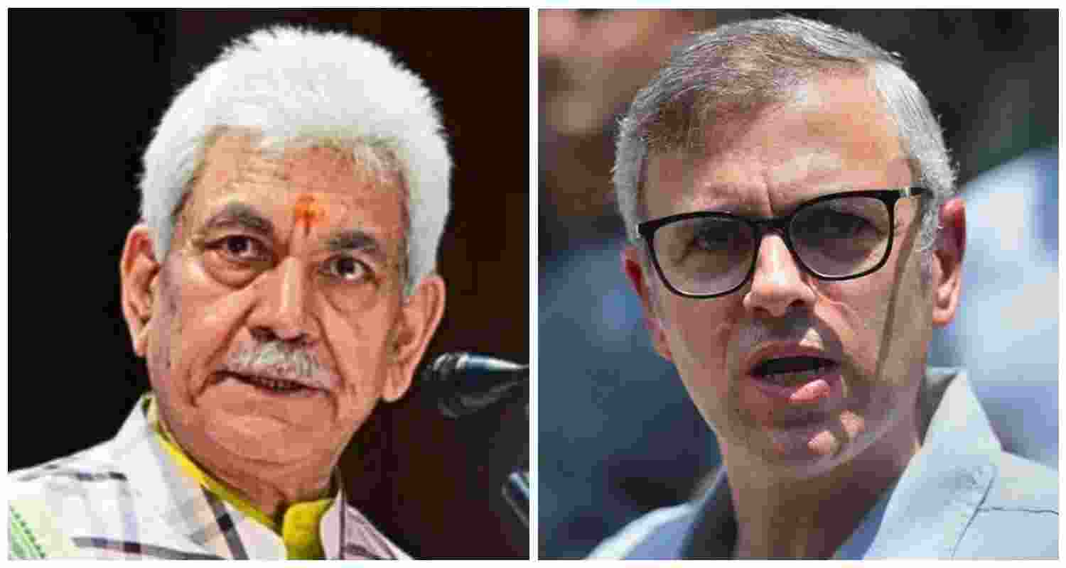 Jammu and Kashmir Lieutenant Governor Manoj Sinha (L), Chief Minister Omar Abdullah (R).