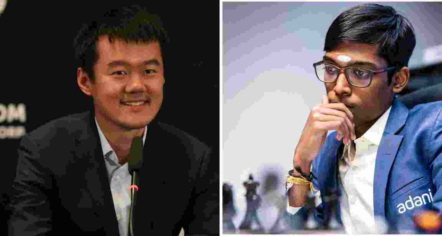 Ding Liren (left) and R. Praggnanandhaa (right).