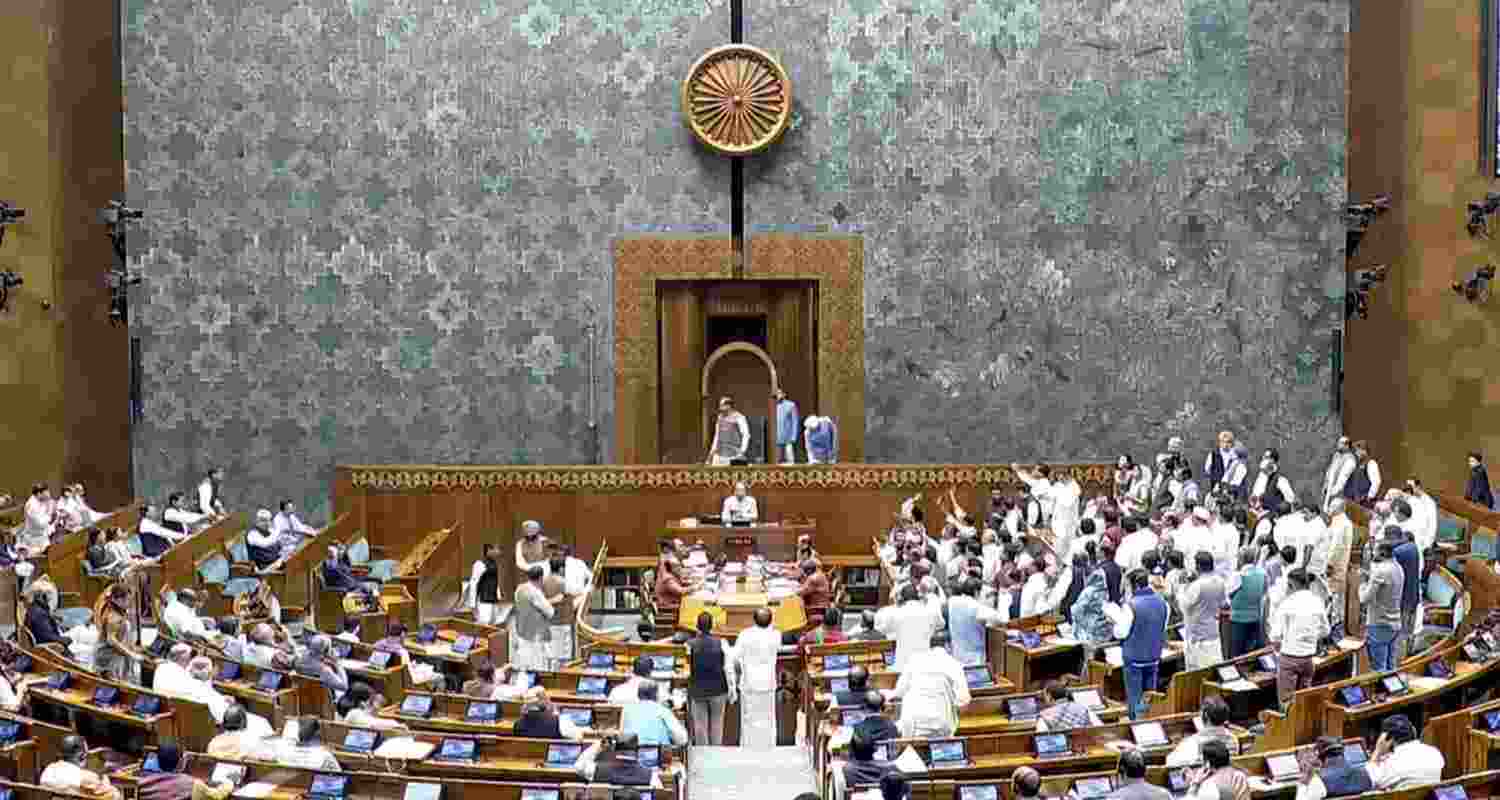 Protests at the Lok Sabha. Screengrab via Sansad TV.