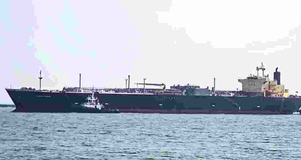 Apollo Ocean, an LPG vessel from Qatar, carrying 17,600 metric tonnes of cargo, arrives at New Mangalore Port, in Mangaluru, Karnataka, on Thursday.