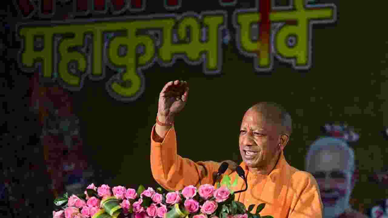 Uttar Pradesh Chief Minister Yogi Adityanath addresses during a press conference a day after the conclusion of Mahakumbh Mela, in Prayagraj, Thursday.