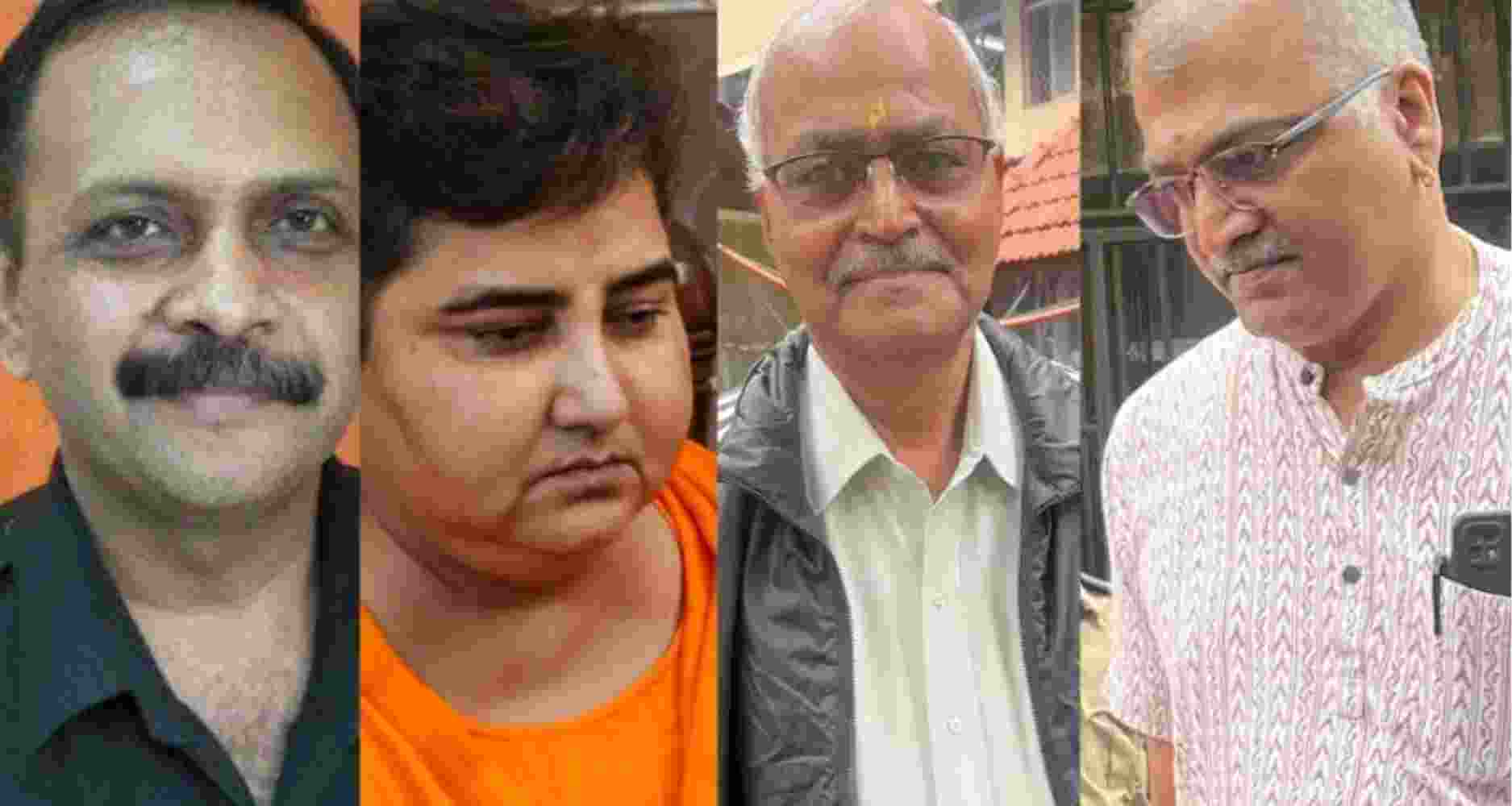 From left, Col Prasad Purohit, Pragya Thakur, Ramesh Upadhyay and Ajay Rahirkar – four of the seven Malegaon blast accused. File photos. 