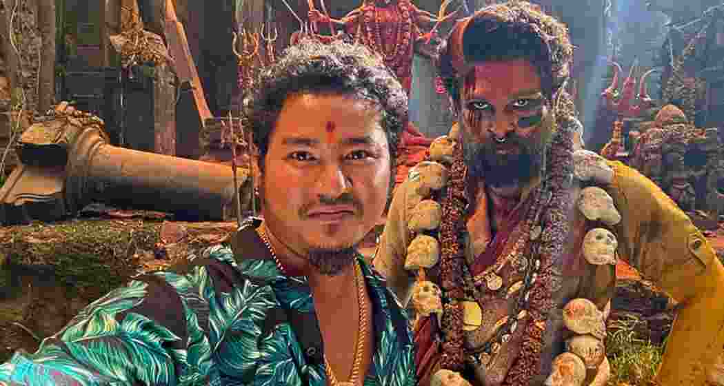 Maibam Nabakanta with Allu Arjun behind the scenes of Pushpa 2. 