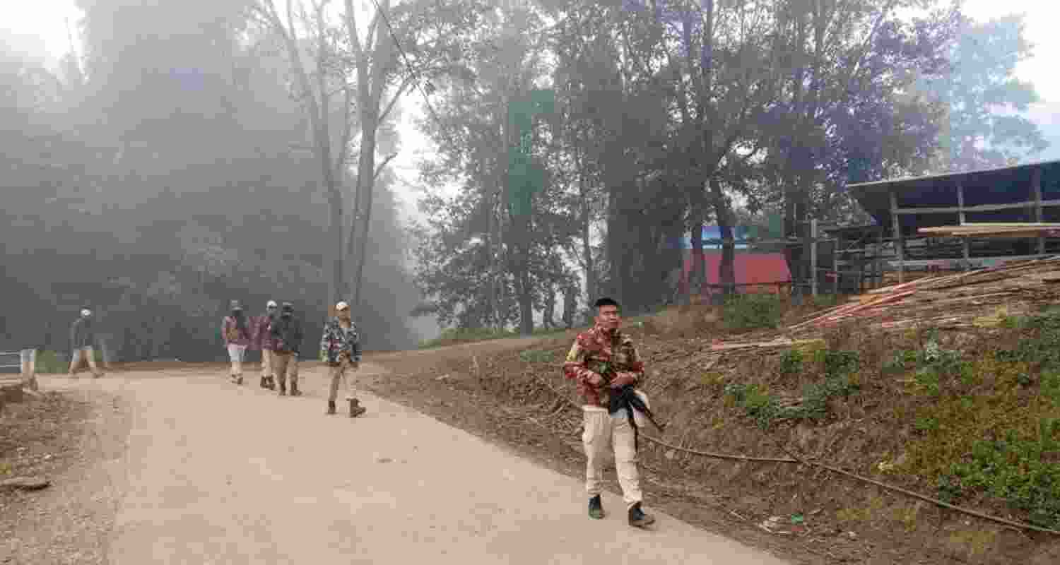 A joint team of police and the CRPF conducting a search operation in Phayeng area on Thursday.