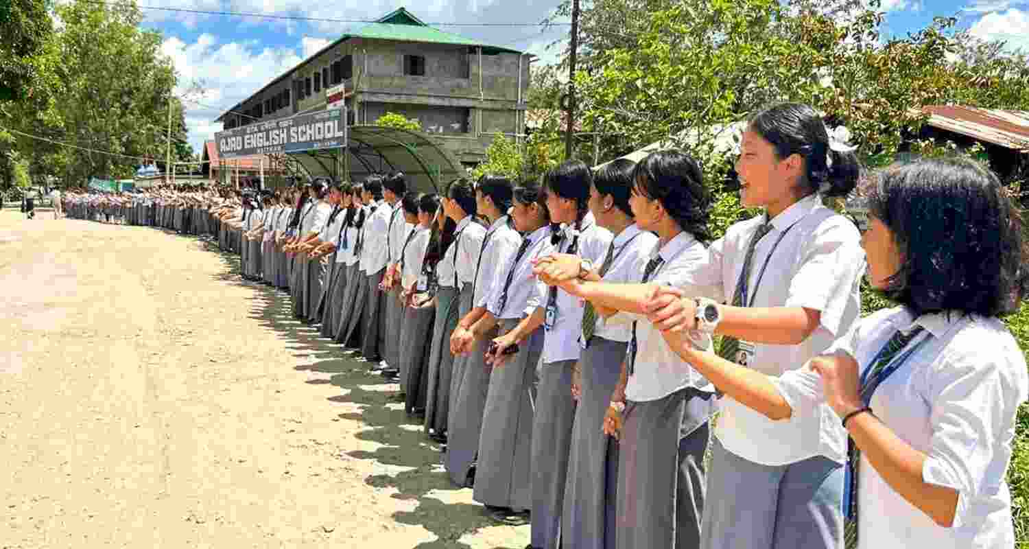 File Photo of Manipuri schoolchildren protesting against militant violence, dated September 2024.