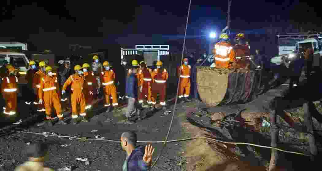 Search and rescue operation under way after an explosion at an illegal coal mining site in Thangsku area, East Jaintia Hills district, Meghalaya on February 6, 2026.