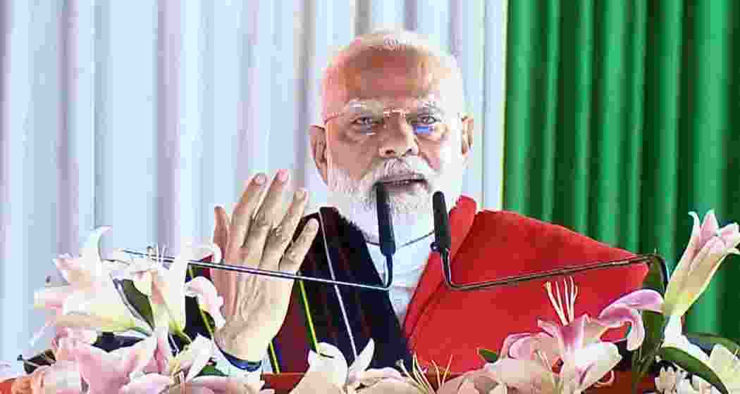 Prime Minister Narendra Modi addresses a public meeting in Churachandpur, Manipur on Saturday.