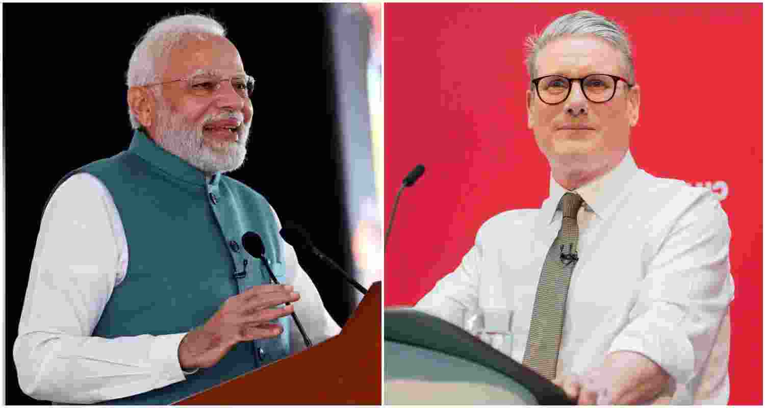 Prime Minister Narendra Modi (L), newly elected UK Prime Minister, Keir Starmer.