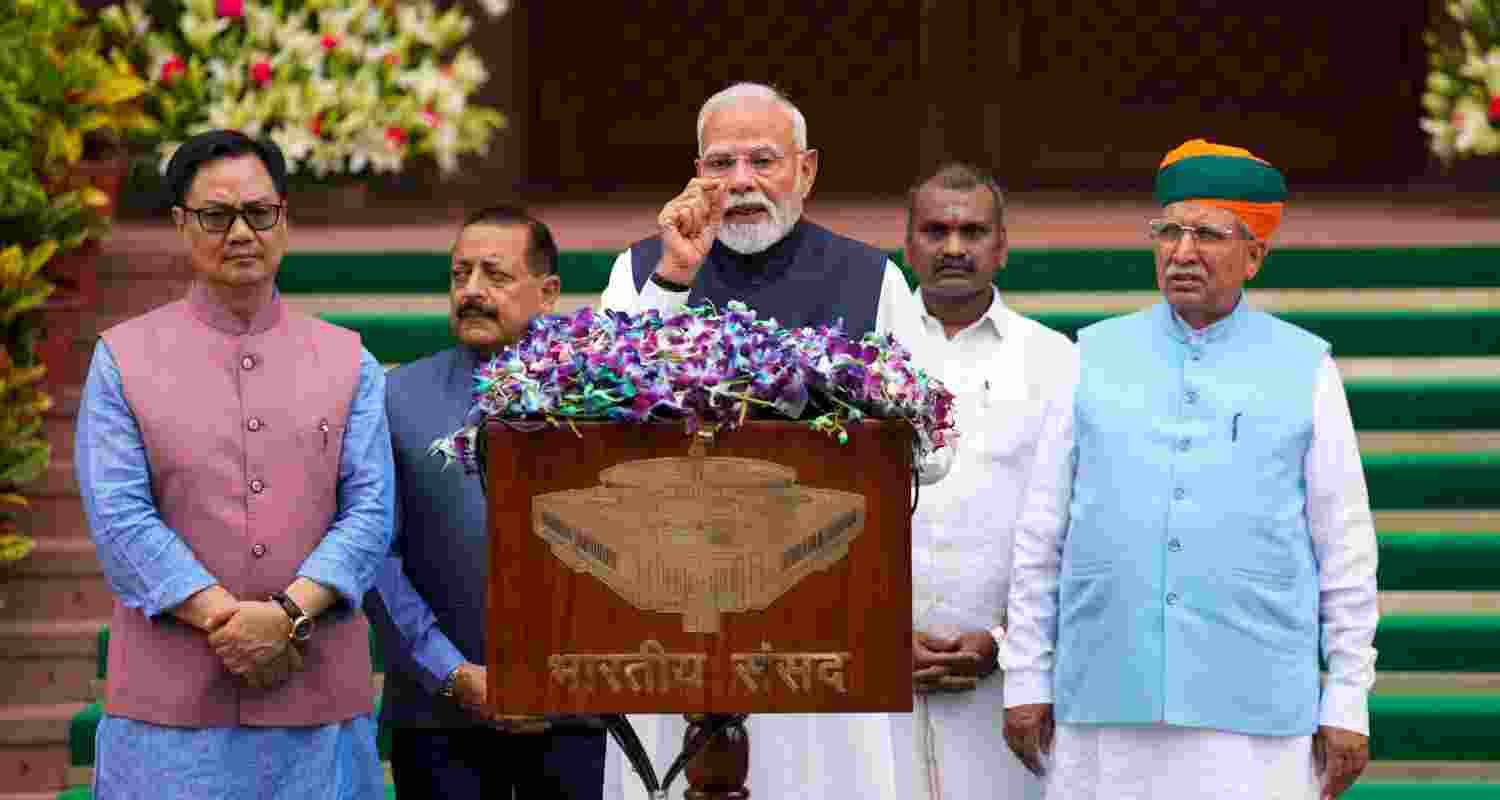 PM Modi addresses the media at the beginning of the Monsoon Session of Parliament.