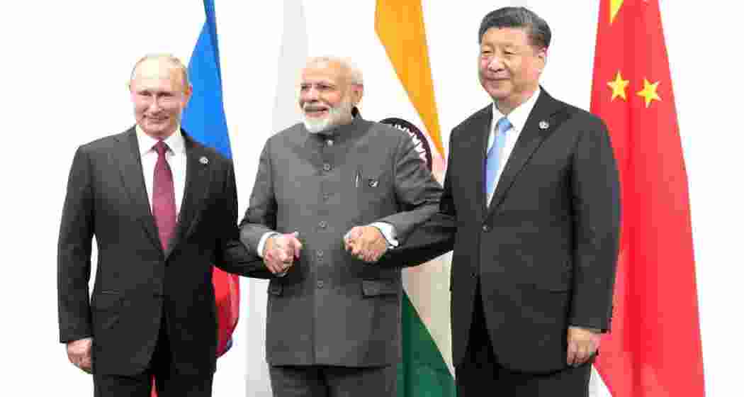 A file photo of Modi with Xi and Putin at last year’s BRICS summit in Kazan, Russia.