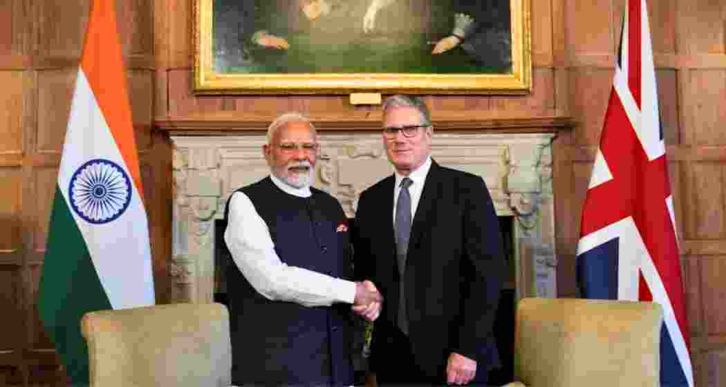 UK Prime Minister Keir Starmer and India's Prime Minister Narendra Modi shake hands during a bilateral meeting at Chequers, in Aylesbury, England, recently. 