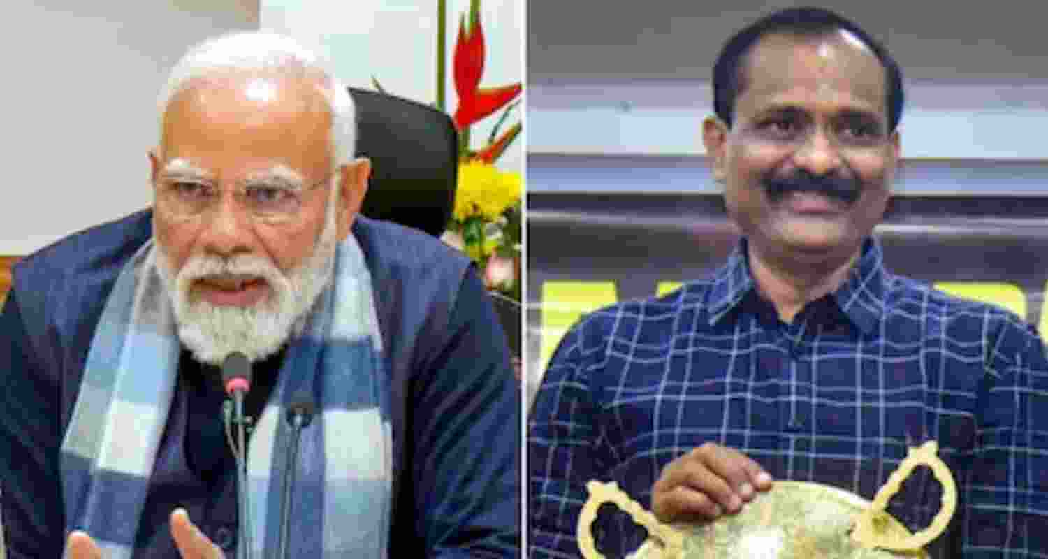 Prime Minister Narendra Modi (left) and newly-elected Thiruvananthapuram Mayor VV Rajesh.
